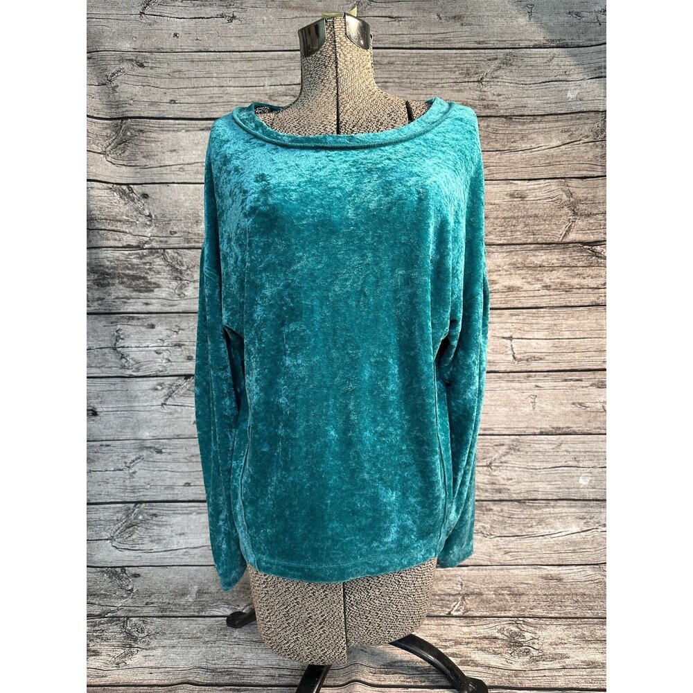 Free People We The Free Velour Top Jade Green Long Sleeve Medium Velvet Look
